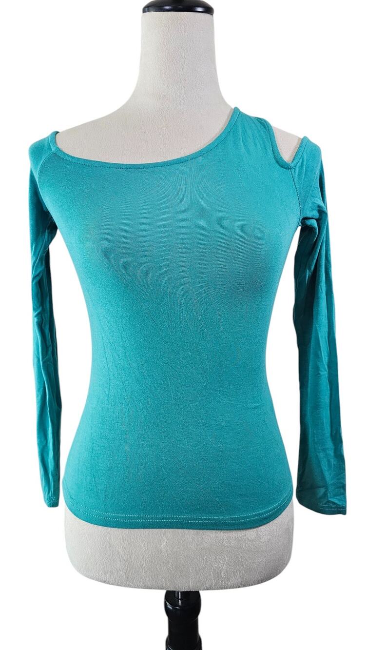WeWoreWhat Cold Shoulder Long Sleeve Top XS Teal Green NWT